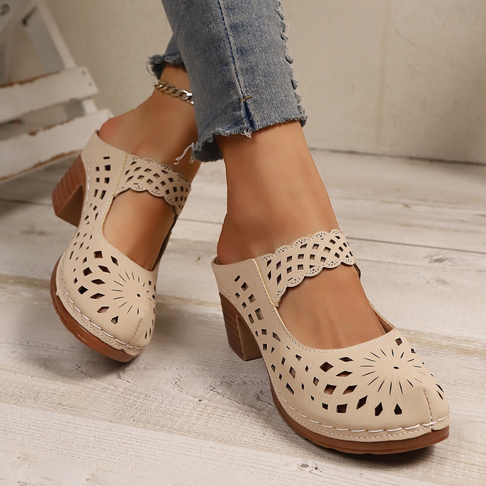 Women Hollow Cutout Mules Chun - Vintage Fashion Dresses ulasan dan harga