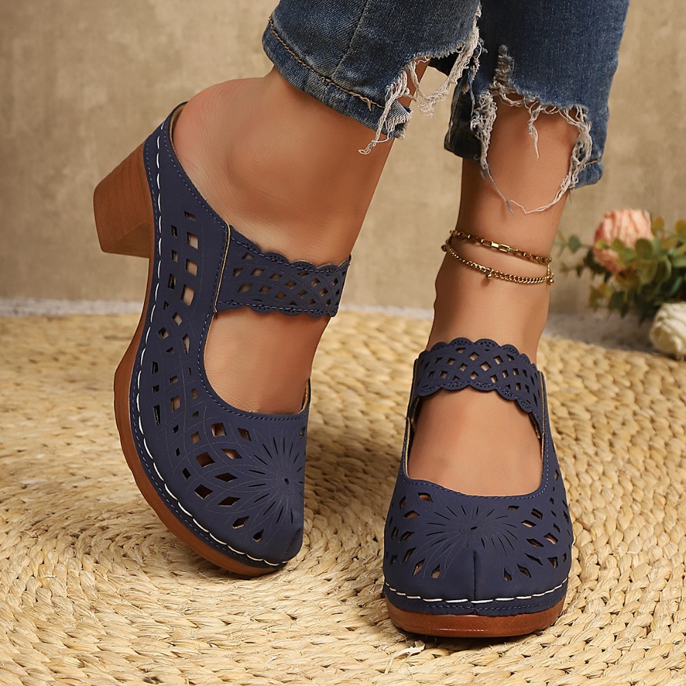 Women Hollow Cutout Mules Chun - Vintage Fashion Dresses ulasan dan harga