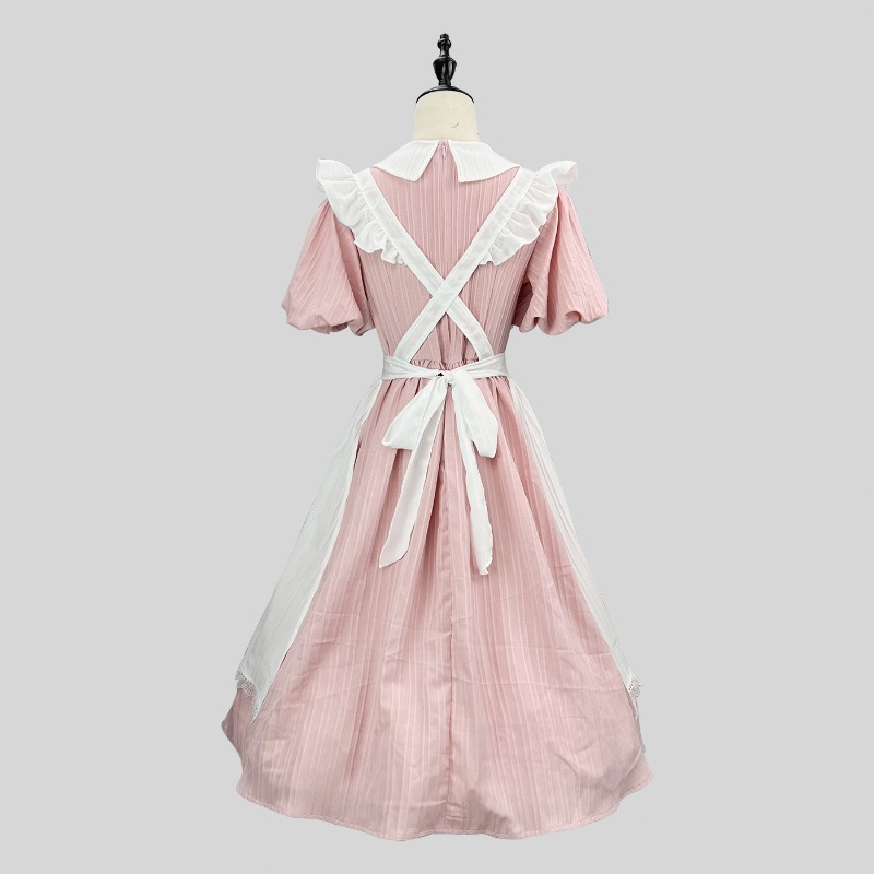 Long Pink White Maid Dress wit - Vintage Fashion Dresses ulasan dan harga