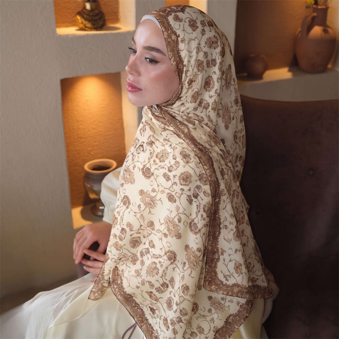 Vintage Floral Print Hijab Sof - Vintage Outdoor Fashion ulasan dan harga